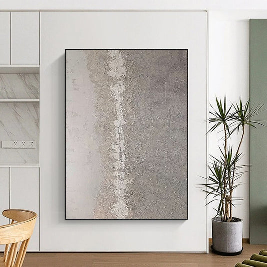 Minimalist Canvas Art in Gray and White Textured Line Design, Hand Painted Art PT310