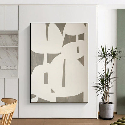 Large Contemporary Wall Art White and Gray Geometric Abstract Art PT639