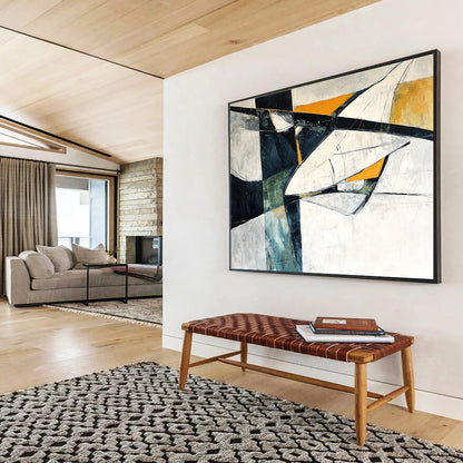 Gaint Canvas Art Black, White, Orange, and Teal Geometric Abstract Painting HPS312