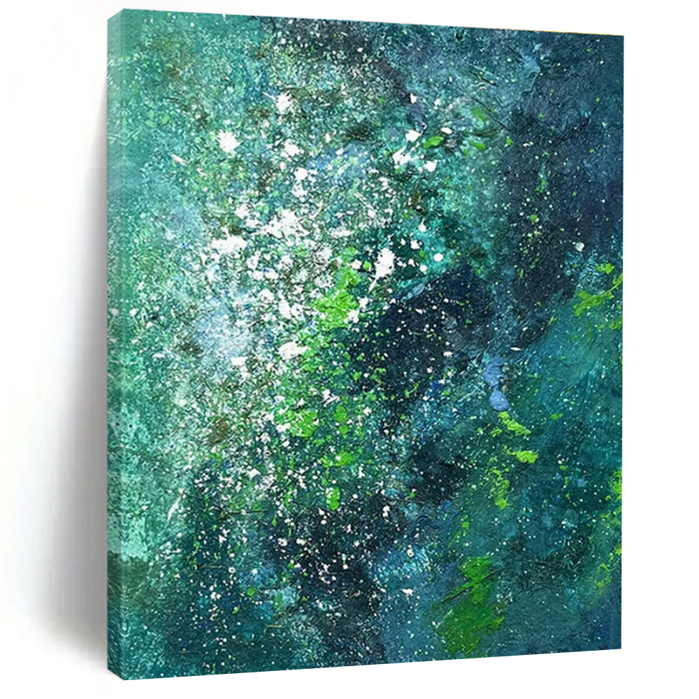Large Contemporary Wall Art - Teal & Green Splattered Abstract Art PT568
