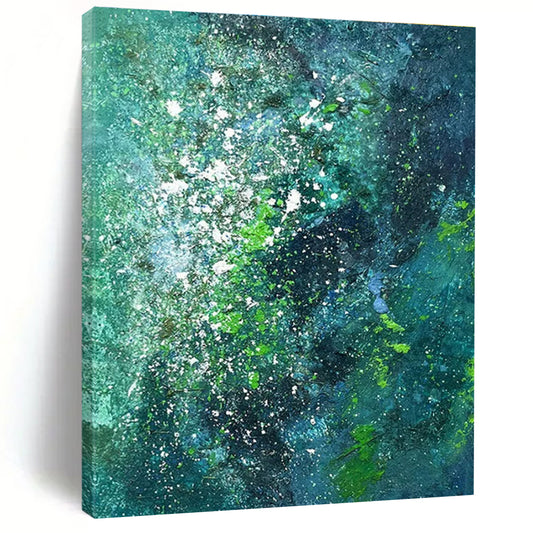 Large Contemporary Wall Art - Teal & Green Splattered Abstract Art PT568