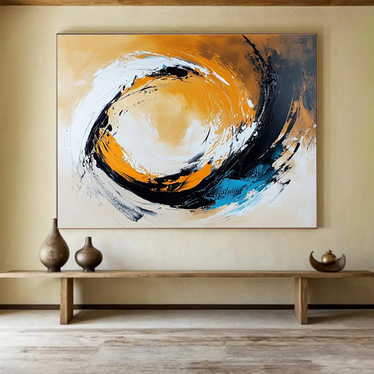 Cool Abstract Paintings Orange, Black, White & Blue Dynamic Abstract Painting HPS295