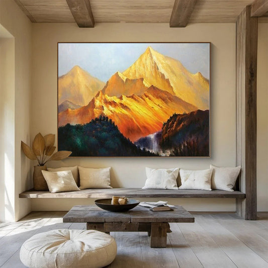 Hand Painted Art Golden Mountain Landscape Painting On Canvas HPS104