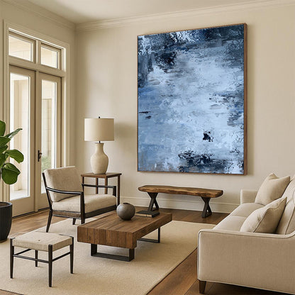 Cool Abstract Paintings in Blue and Grey Abstract Textural Waterscapes PT246