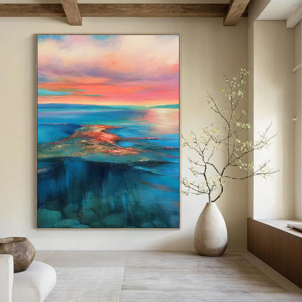 Large Size Colorful Coastal Sunset Abstract Sea and Sky Painting DPS443