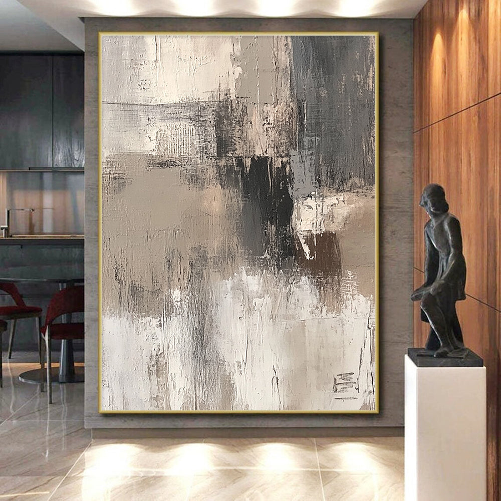 Abstract Canvas Wall Art Large, Gray Beige Black Abstract Textured Art PT175