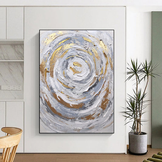 Oversized Abstract Wall Art Gray, White & Gold Textured Swirl Abstract Painting On Canvas PT058