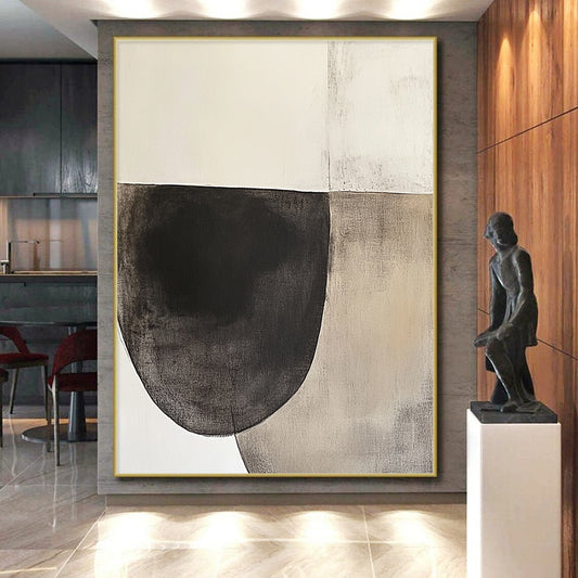 Wall Decor Abstract Paintings Large, Black Beige Gray Abstract Minimalist Art PT156