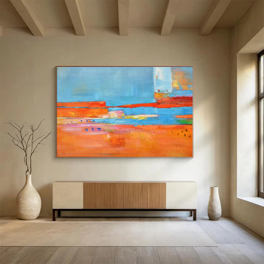 Acrylic Modern Art Paintings Orange, Blue & Multicolor Abstract Painting On Canvas HPS099
