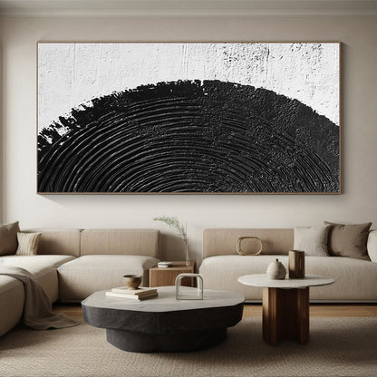 Wall Decor Abstract Paintings Large With Black, White Textured Circular Pattern On Canvas PT196