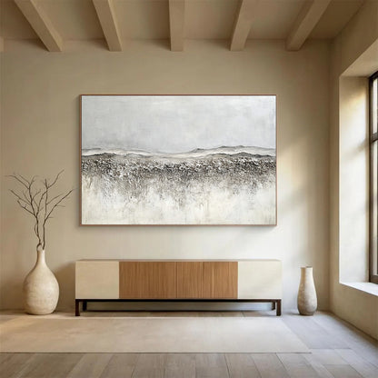 Oversized Abstract Wall Art Gray & White Textured Landscape Abstract Painting HPS253