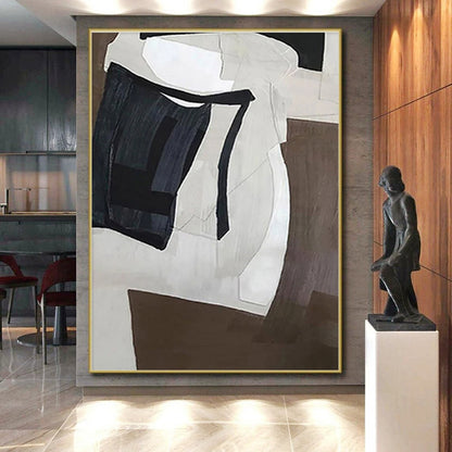 Minimalist Canvas Art Brown Black White Geometric Abstract Artwork PT493