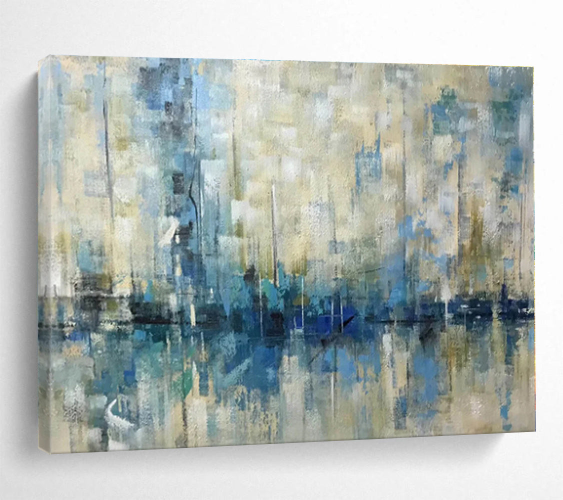 Handmade Art Blue & Beige Coastal Abstract On Canvas HPS057