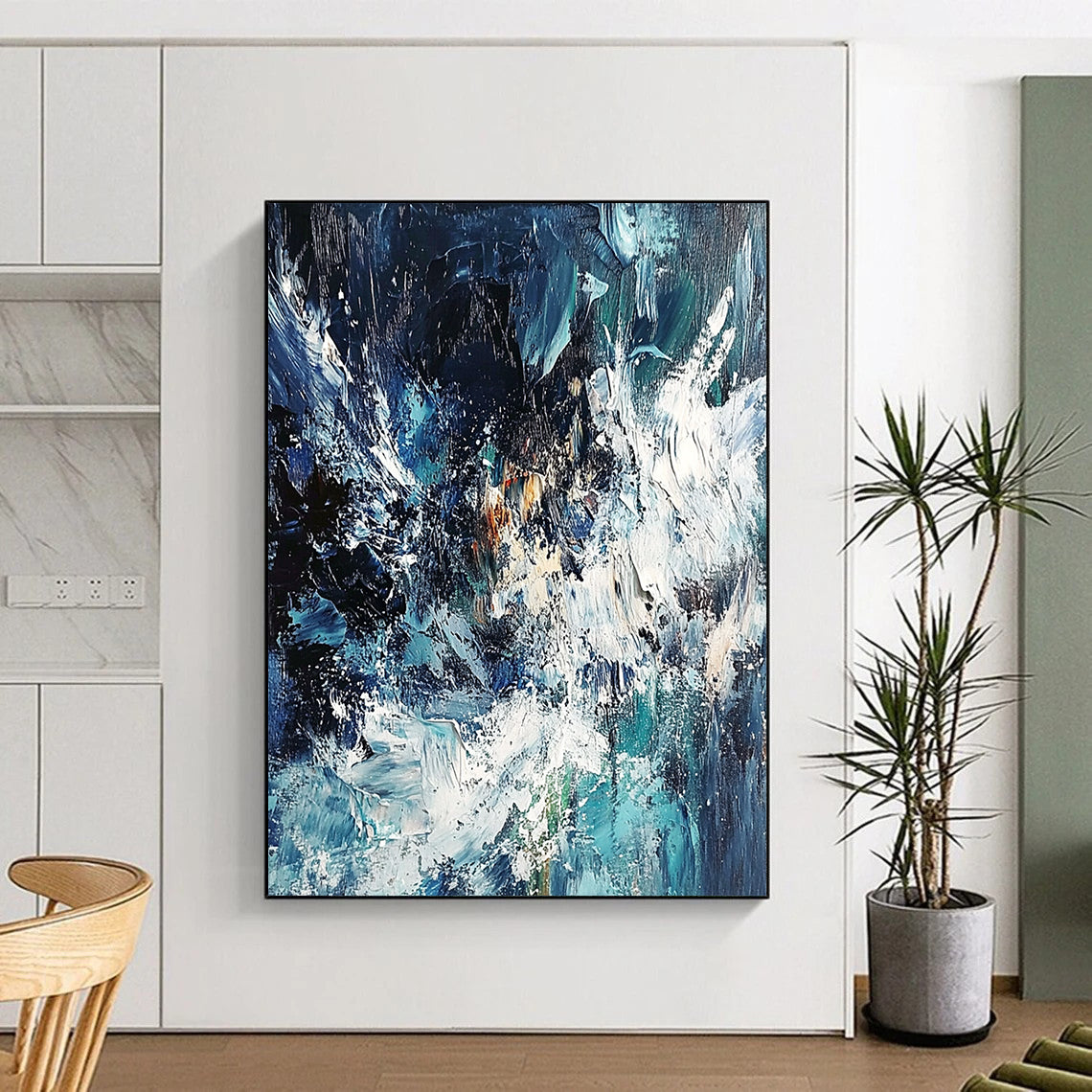 Unique Abstract Art Blue & White Textured Seascape Abstract Painting On Canvas PT125