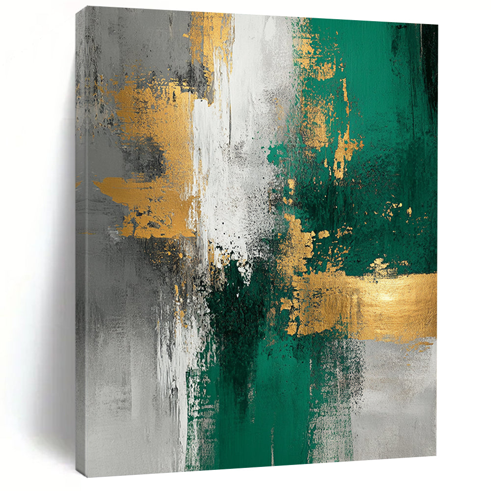 Unique Abstract Art Green, Gold & Gray Textured Abstract Painting On Canvas PT110
