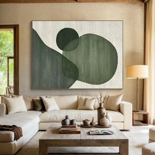 Minimalist Canvas Art Green Geometric Shapes Composition, Modern Art Acrylic PT513