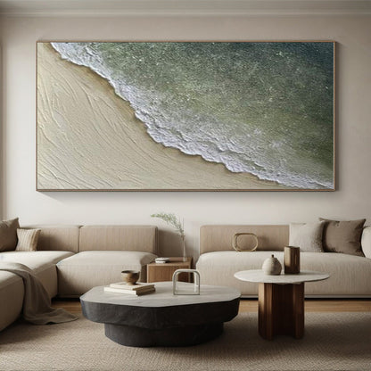 Hand Painting Green and Beige Textured Coastal Abstract Art PT674