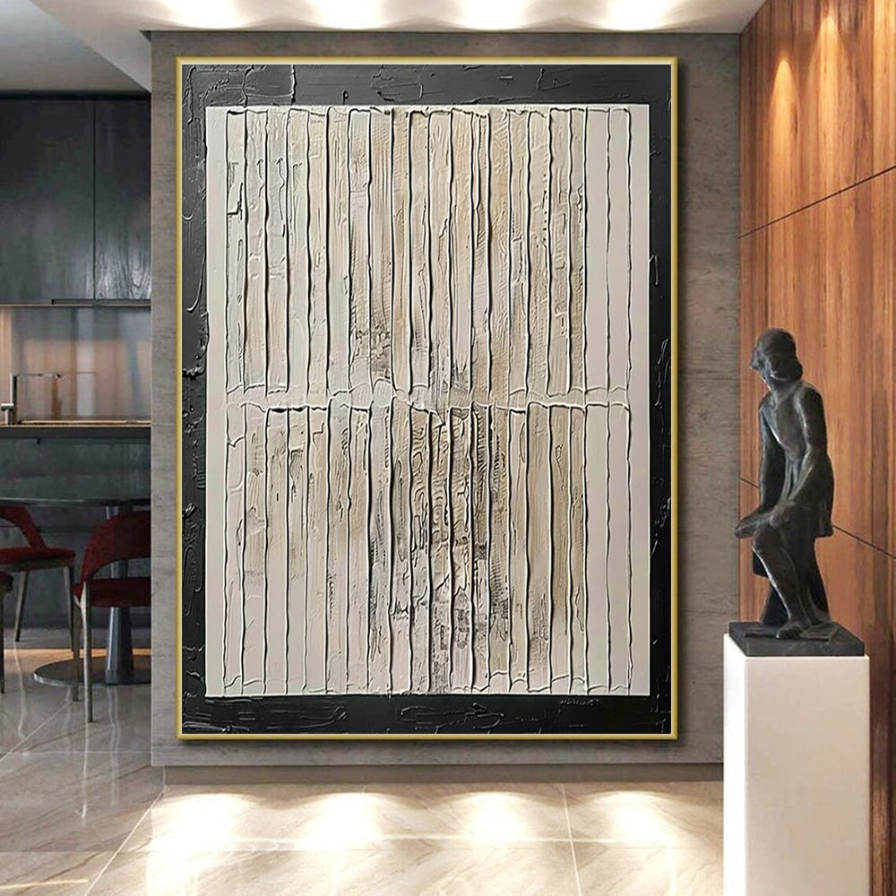 Hand-Painted Beige, White, and Black Textured Abstract Art PT815