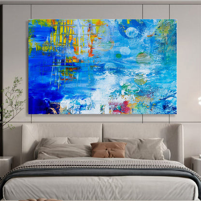 Cool Abstract Paintings Blue, Yellow & Multicolor Textured Abstract Painting On Canvas HPS105
