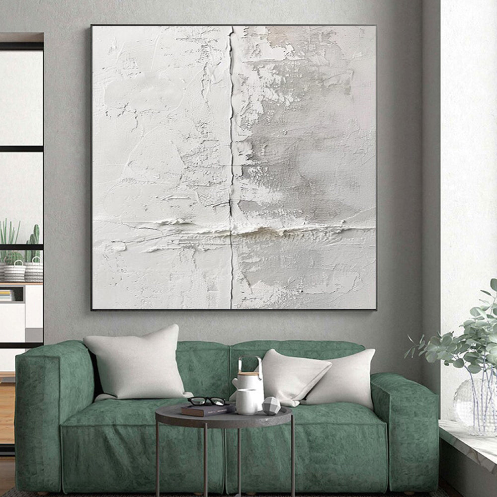 Minimalist Canvas Art White and Gray Textured Abstract Art PT659