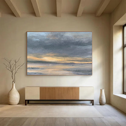 Hand-Painted Gray & Orange Abstract Coastal Sunset Art HPS181