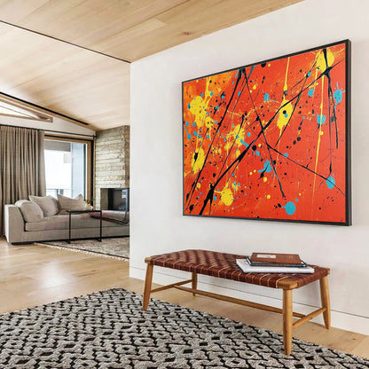 Acrylic Modern Art Paintings Orange, Yellow, Blue & Black Splatter Abstract Painting HPS255
