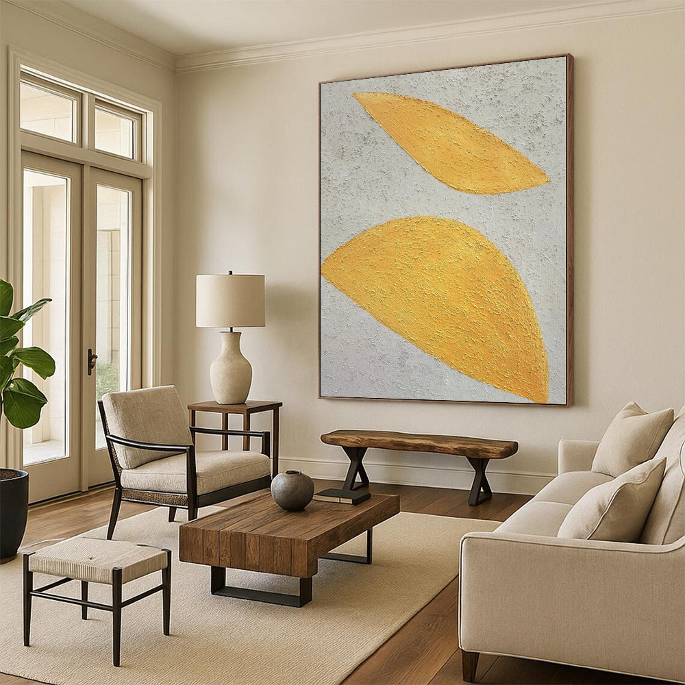 Hand Painting Yellow & Gray Textured Leaf Abstract Painting On Canvas PT022