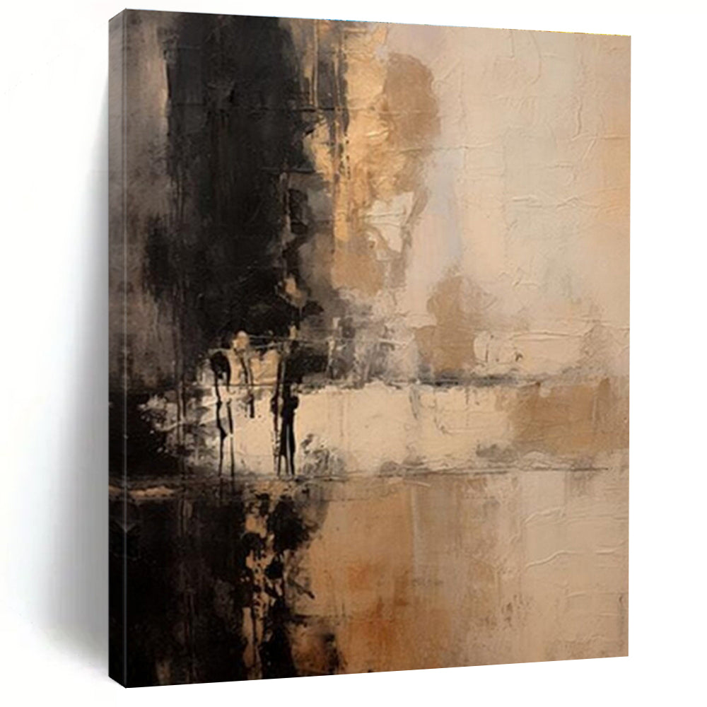 Minimalist Canvas Art Black Beige Textured Abstract Art PT367