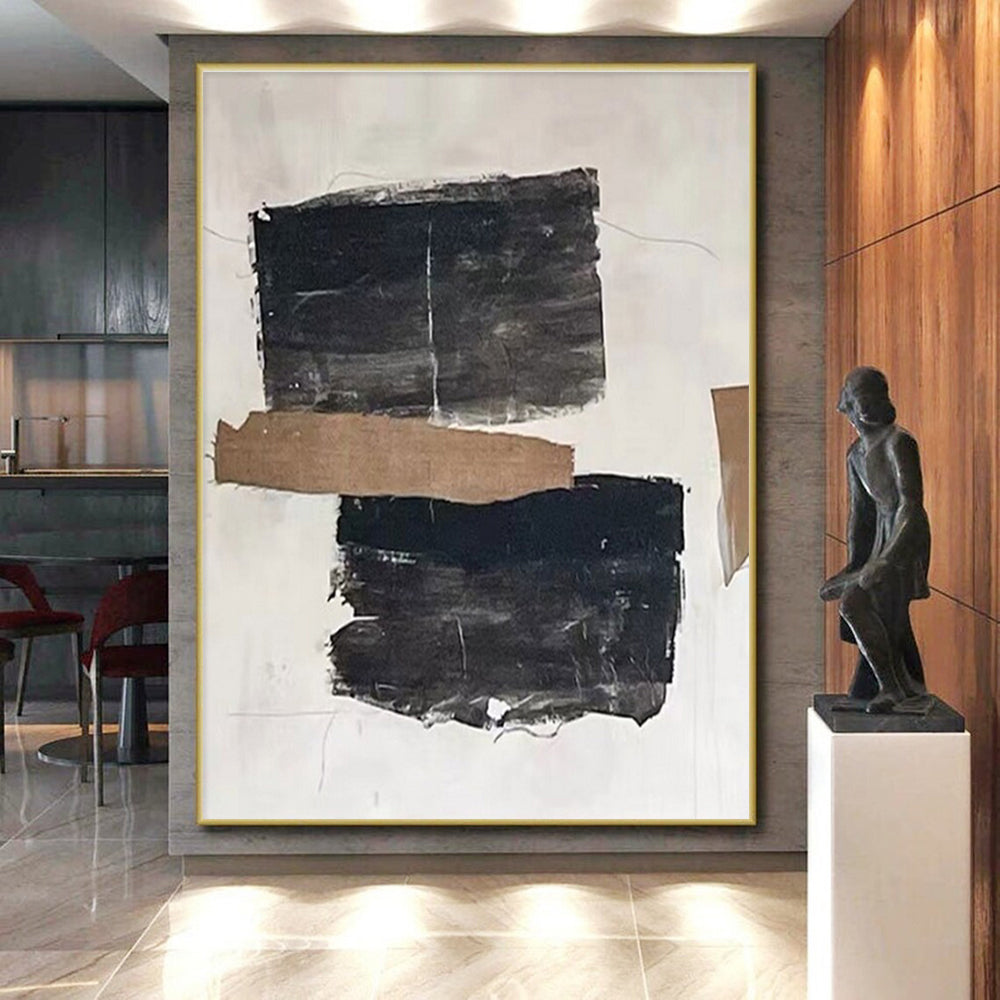 Hand-Painted Black, Brown, and White Textured Abstract Art PT703