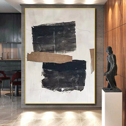 Hand-Painted Black, Brown, and White Textured Abstract Art PT703