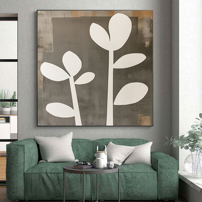 Wall Decor Abstract Paintings Large, Gray White Minimalist Plant Abstract Art PT136