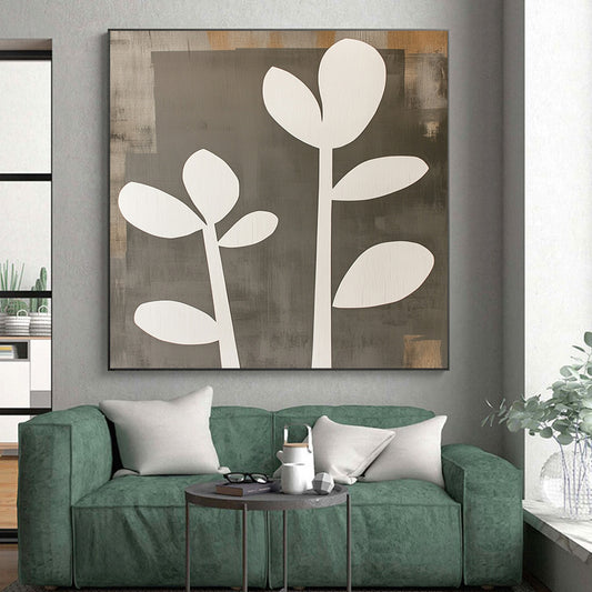 Wall Decor Abstract Paintings Large, Gray White Minimalist Plant Abstract Art PT136