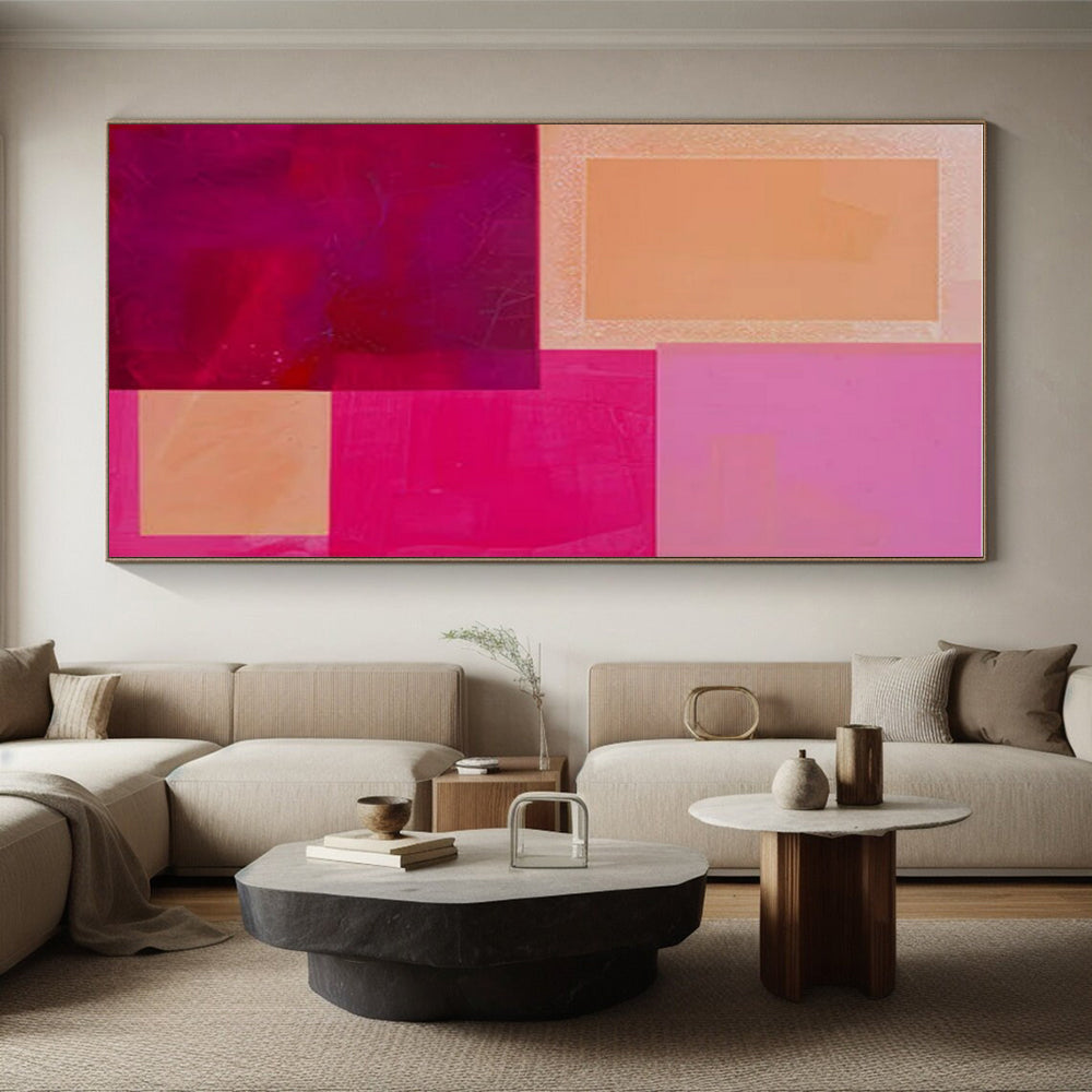Oversized Abstract Wall Art Pink, Purple, and Orange Geometric Abstract Art PT788