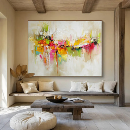 Paintings For House Multicolor (Pink, Orange, Green, Yellow) Abstract Painting HPS298