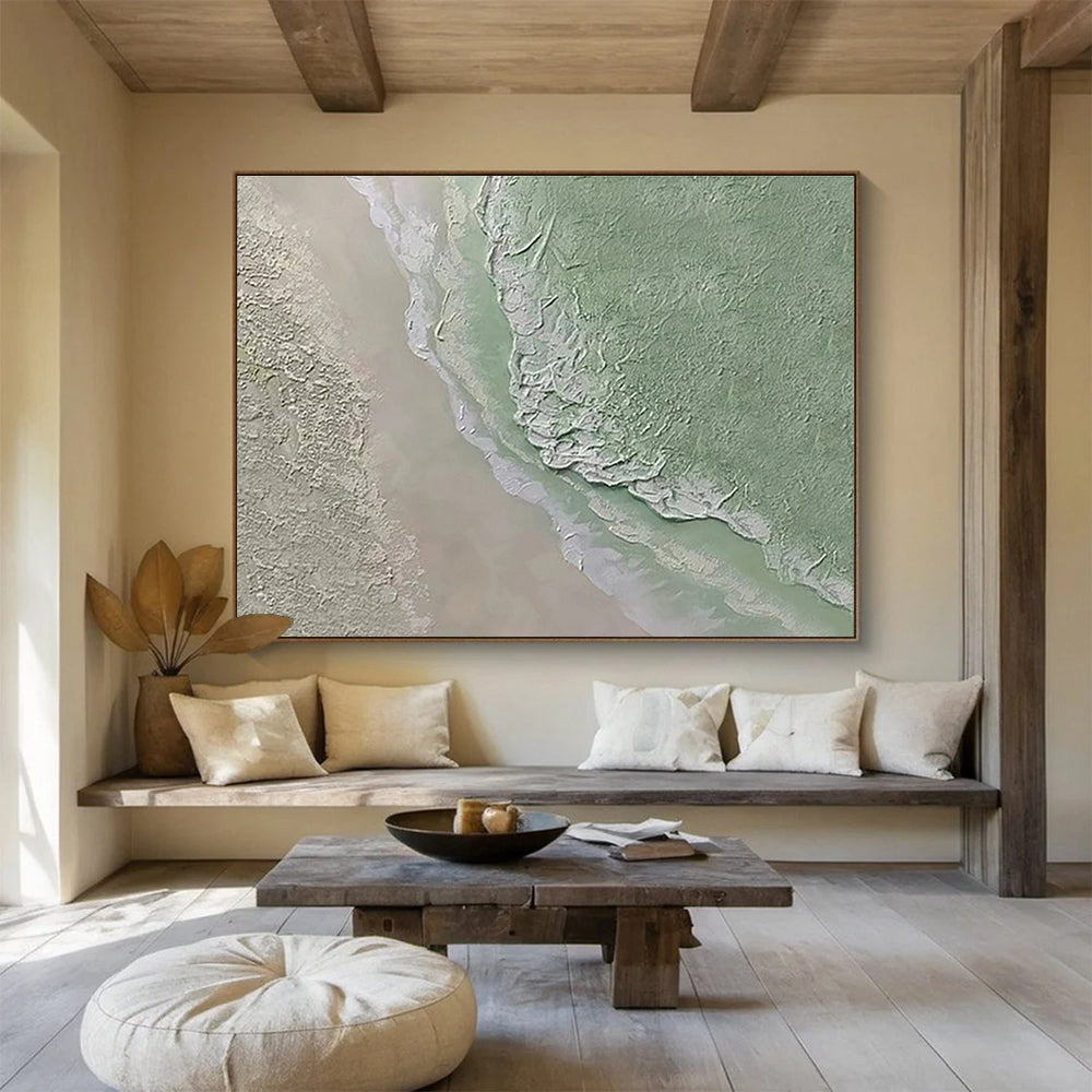 Large Size Green & Beige Textured Landscape Abstract Art HPS224