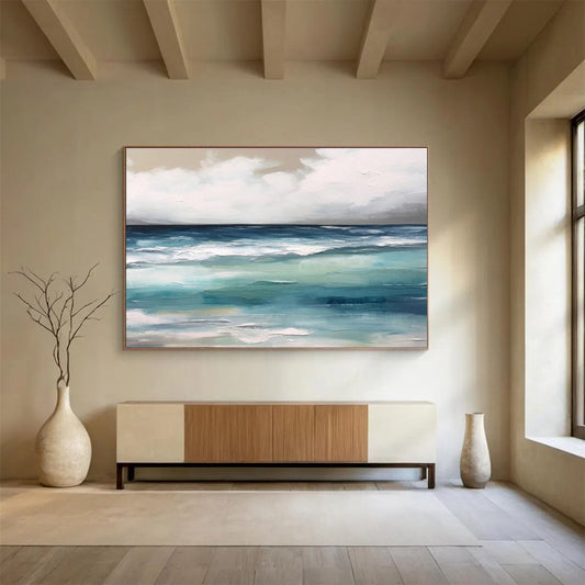 Acrylic Modern Art Paintings Blue & White Abstract Coastal Wave Art HPS197