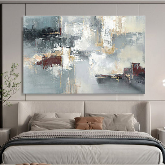 Modern Art Acrylic Gray, Red & Gold Urban Abstract Painting On Canvas HPS090