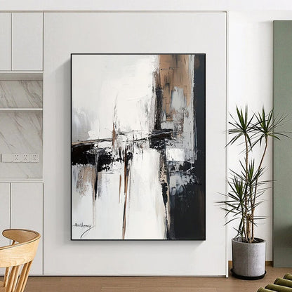 Acrylic Modern Art Paintings Beige, Black, and White Textured Abstract Art PT792