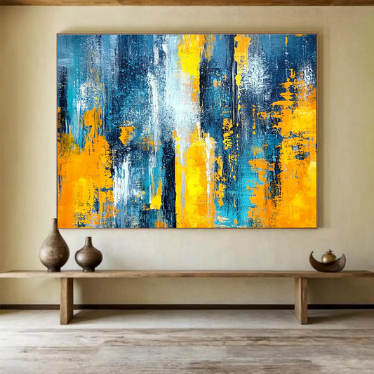 Cool Abstract Paintings Teal, Yellow, Orange & White Dynamic Abstract Painting HPS266