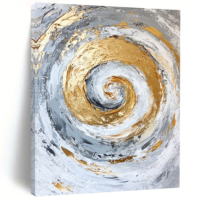 Affordable Large Abstract Wall Art, Gray White Gold Spiral Abstract Art PT138