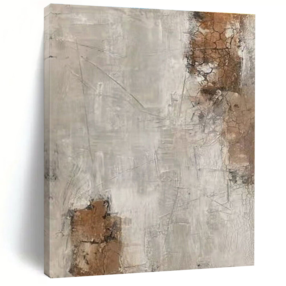 Hand Painted Art Beige, Gray, and Brown Cracked Abstract Piece, Acrylic Modern Art PT305