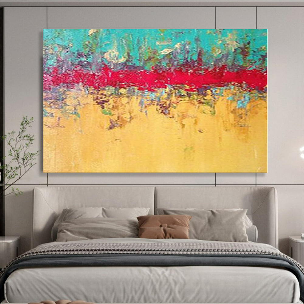 Unique Abstract Art Turquoise, Red & Yellow Textured Abstract Painting On Canvas HPS097