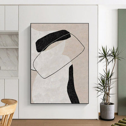 Minimalist Canvas Art Black, Beige, and White Organic Abstract Art PT701