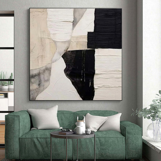 Hand Painted Art Black White Textured Abstract Collage Art PT331
