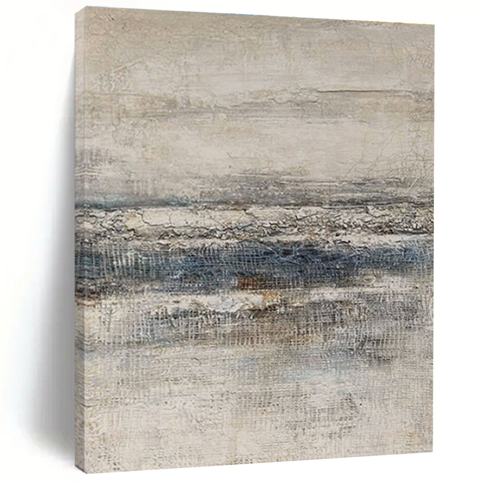 Huge Size Beige & Blue Textured Abstract Landscape, Large Contemporary Wall Art DPS488