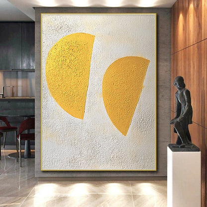 Large Abstract Painting For Living Room With Gold, White Textured Semi-Circles On Canvas PT191