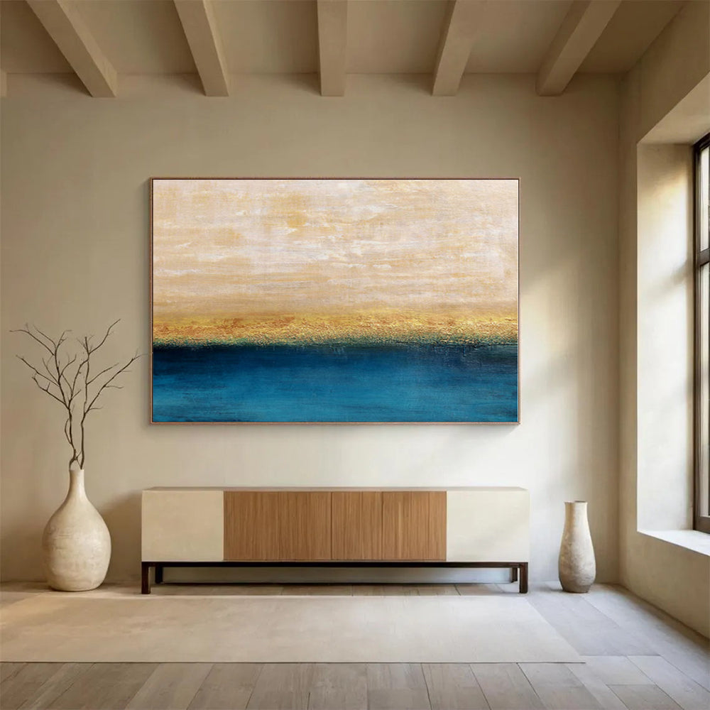 Large Size Beige & Blue Textured Landscape Abstract On Canvas HPS014