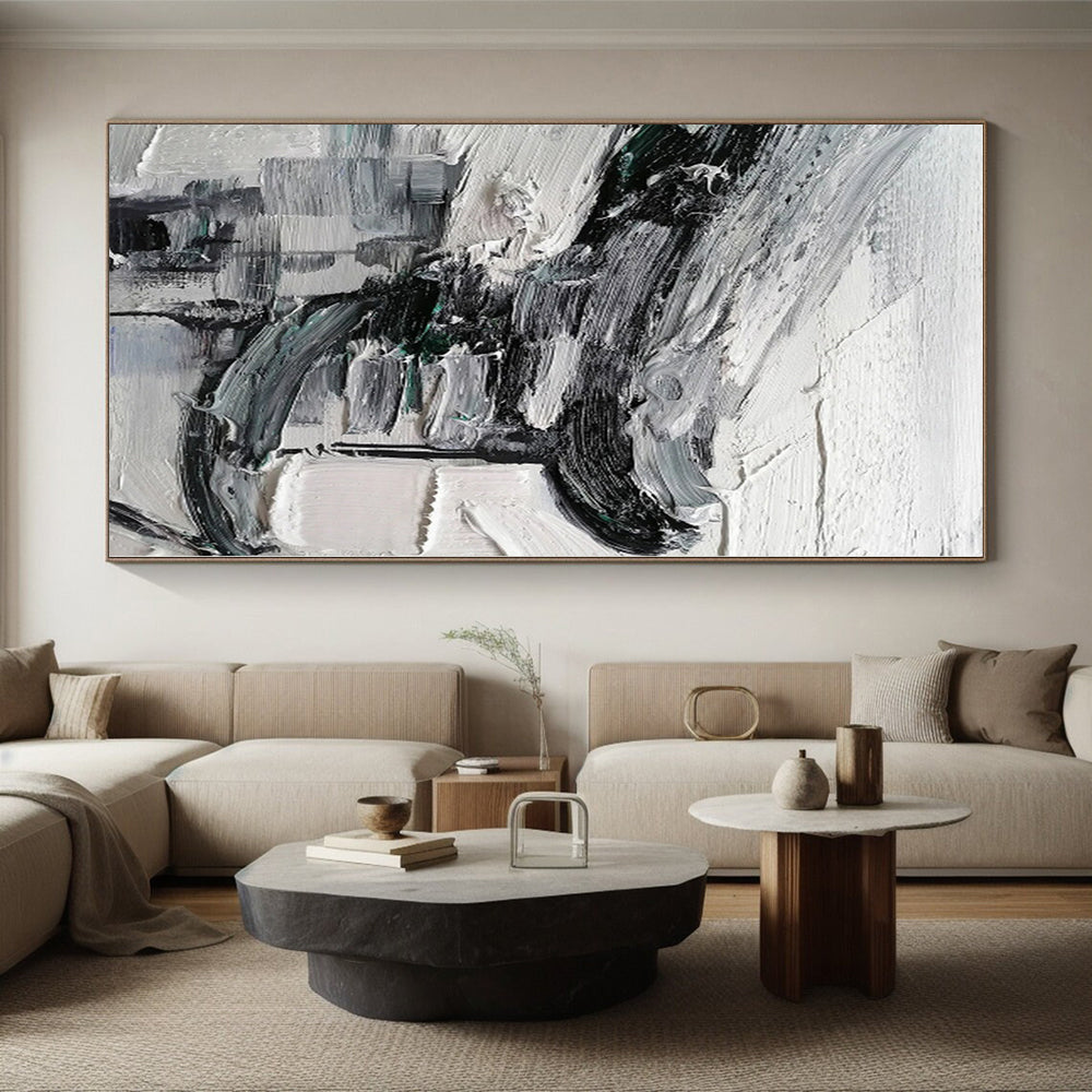 Modern Art Acrylic Black & White Textured Abstract Painting On Canvas PT059