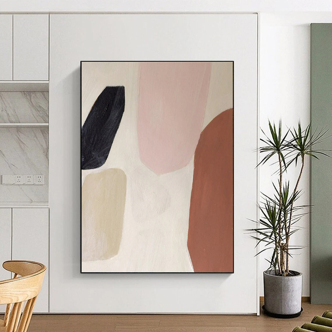 Handmade Art Pink, Beige, Brown and Black Abstract Shapes, Paintings For House PT548