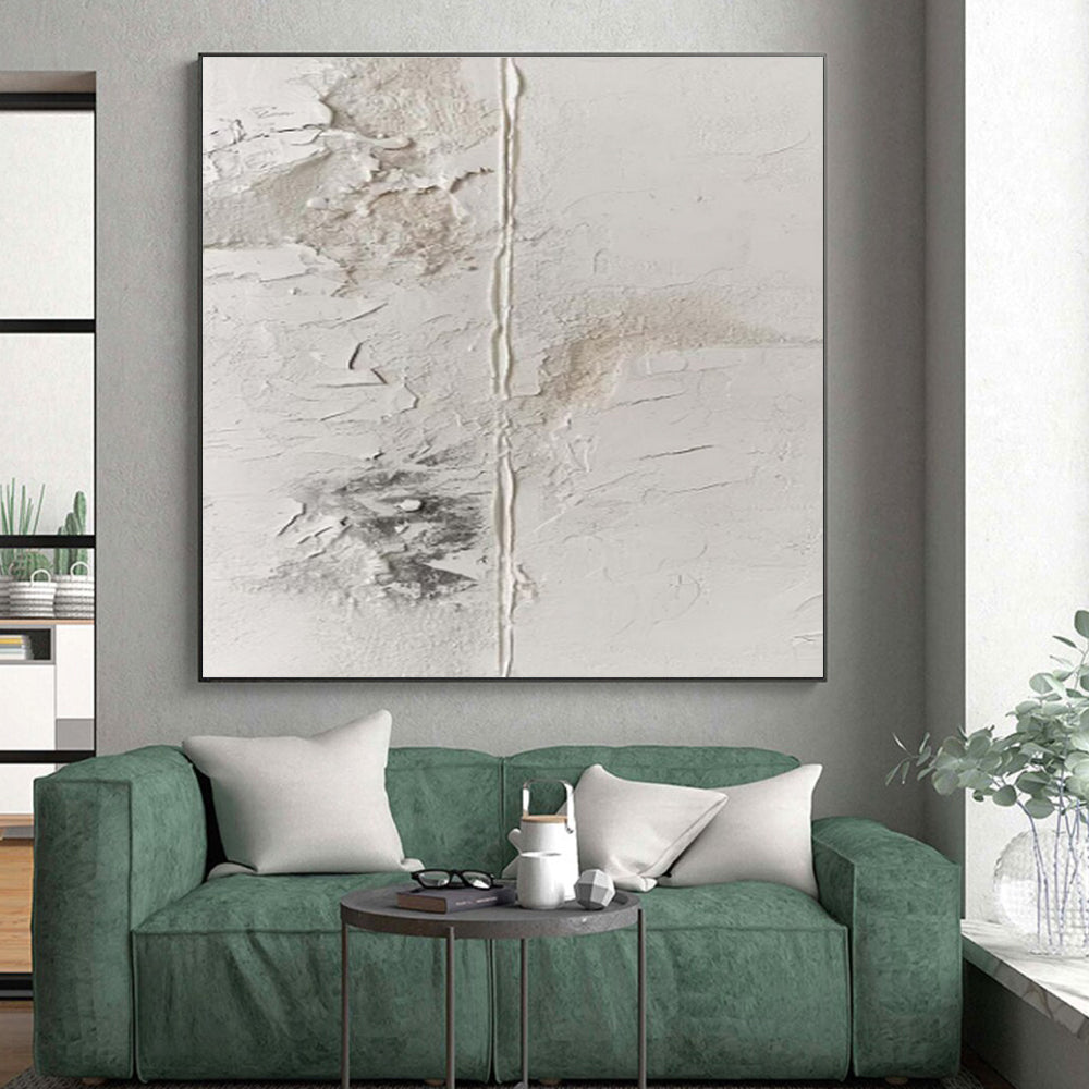 Hand-Painted White and Gray Textured Abstract Art, Acrylic Modern Art Painting PT327